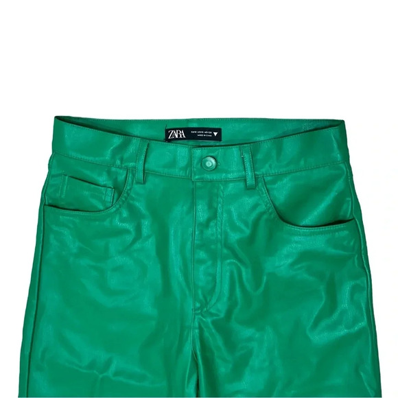 Zara Green Coloured / Vegan Faux Leather Trouser Pants Size  Small - Picture 7 of 8
